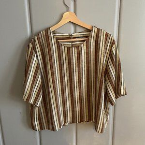 Vintage Neutral Striped Silk Blouse